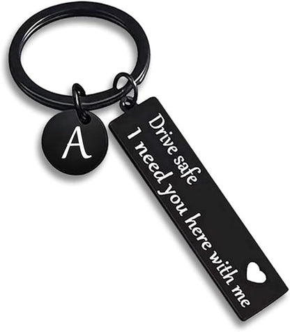 Drive Safe Keychain for Boyfriend - 26-Letter Personalized Keychain - Perfect Gift for Birthday, Christmas, Valentines Day - Various Patterns Includes Spanish styles