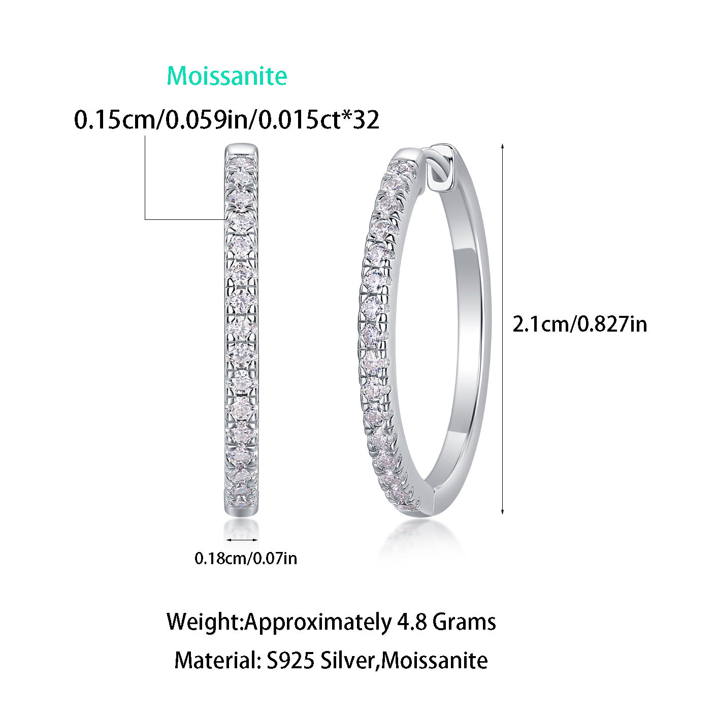 S925 Radiant Light Earrings Moissanite Hoop Earrings