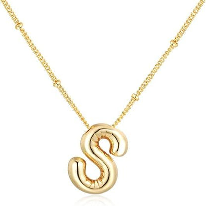 Letter Necklace Balloon Initial Necklaces for Women Girls Dainty Alphabet Pendant   Puffy Name Personalized Jewelry Gift Fashion Personality Jewelry For Girls Plated Gold Bubble Letter Necklace