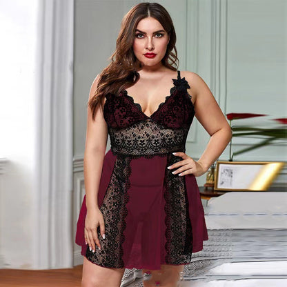 Plus Size Lace Chemise Sexy Nightgown for Women - Seductive Lingerie, Sheer Mesh, Perfect for Curvy Women & Couples
