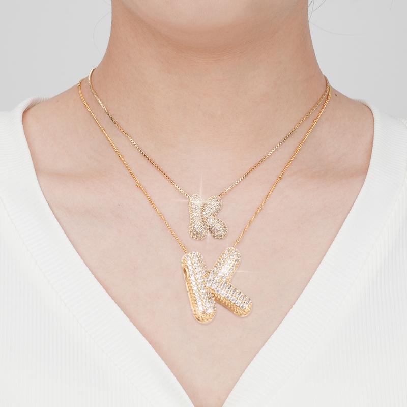 2 Pack Initial Necklace for Women & Girls, 14K Gold Plated Balloon Letter Pendant Necklace, Christmas Jewelry Gifts for Women Girls