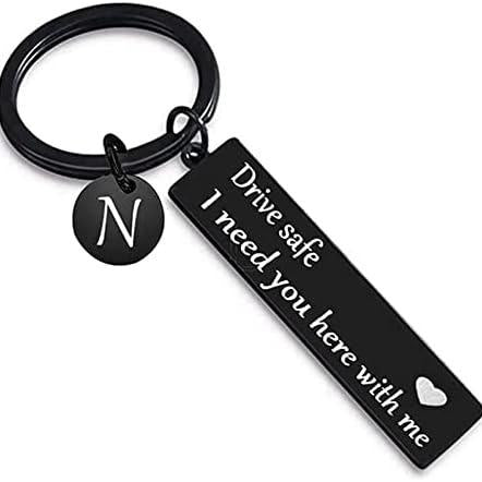 Drive Safe Keychain for Boyfriend - 26-Letter Personalized Keychain - Perfect Gift for Birthday, Christmas, Valentines Day - Various Patterns Includes Spanish styles