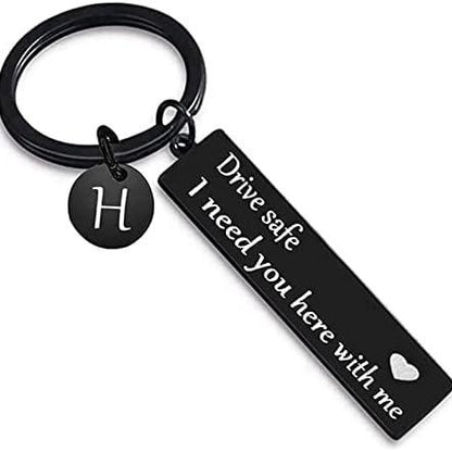 Drive Safe Keychain for Boyfriend - 26-Letter Personalized Keychain - Perfect Gift for Birthday, Christmas, Valentines Day - Various Patterns Includes Spanish styles