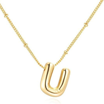 Letter Necklace Balloon Initial Necklaces for Women Girls Dainty Alphabet Pendant   Puffy Name Personalized Jewelry Gift Fashion Personality Jewelry For Girls Plated Gold Bubble Letter Necklace