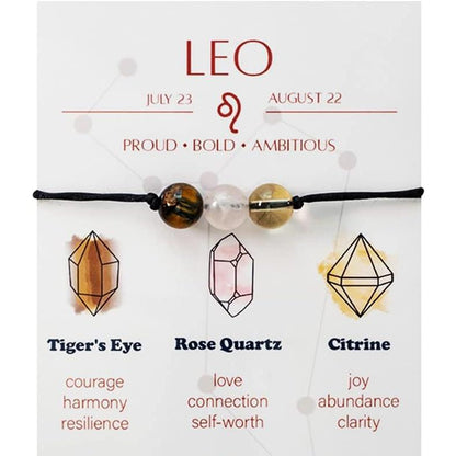 Zodiac Bead Bracelets - 3 Polished Birthstone Crystal Beaded Bracelets - Made of Real & Natural Gemstones, Adjustable 3-9.7” Black Rope - Jewelry for Men, Women, Teens, Kids - 8mm Beads