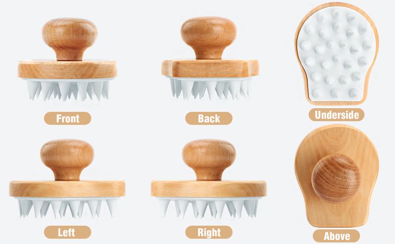 Scalp Massager Shampoo Brush, Wooden Wet and Dry Hair Scalp Care Brush, Shower Brush Scalp Scrubber Exfoliator with Soft Silicone Bristles for Dandruff Removal, Hair Growth (White)