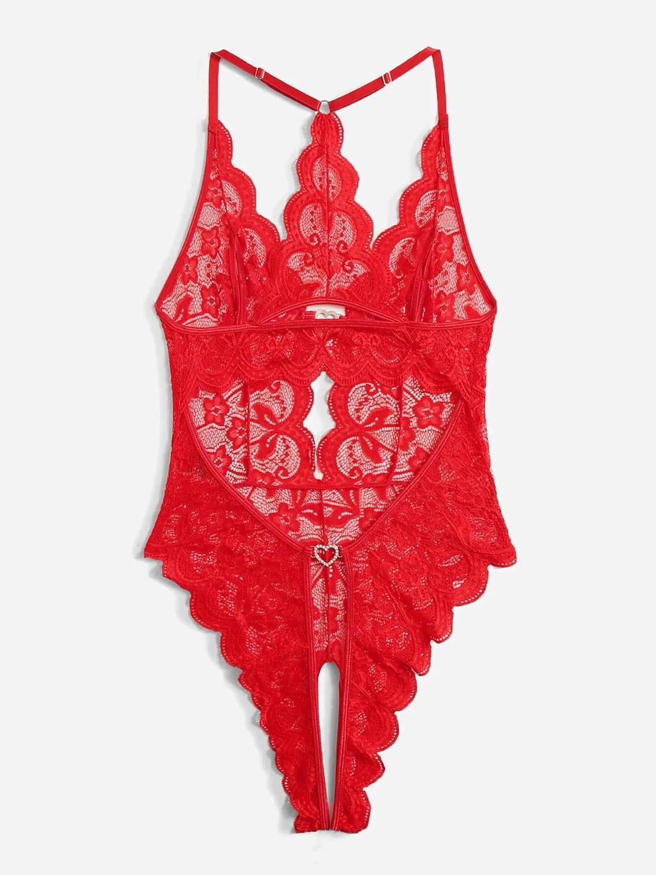 New Arrival Sexy Lace Sheer No-Remove Thigh-Slit Romper Nightie for Women |   Perfect for Date Night