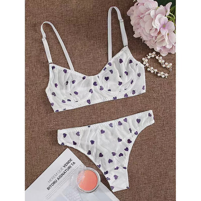 Couple's Sexy Mesh Bra and Triangle Panties Set - Plus Size, Perfect for a Passionate Night Together