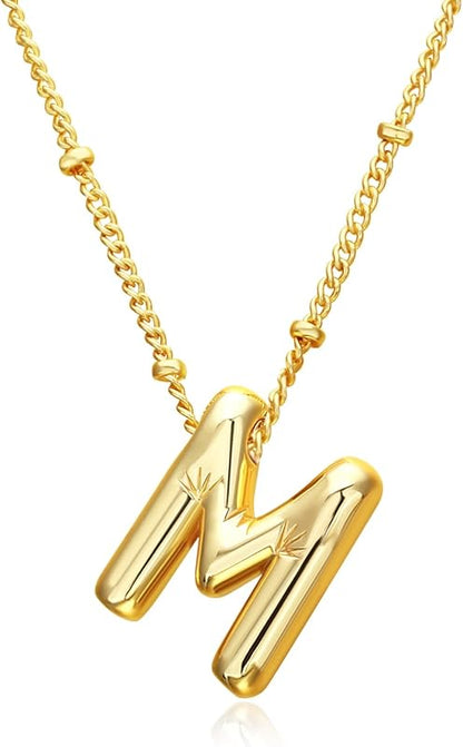 Christmas gifts&specials 18k Bubble Letter Necklace Gold for Women, Rhinestone Bubble Balloon Initial Necklace for Her, Charm Puff Letter Name Pendant Chunky Alphabet necklace