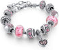 Pink Heart-Shaped Pendant Bracelet Set - Exquisite Jewelry Gift with Delicate bead, Dazzling Pendant, and Adjustable Serpentine Chain for Women - Perfect Valentine's Day Gift Idea