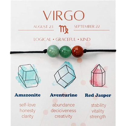 Zodiac Bead Bracelets - 3 Polished Birthstone Crystal Beaded Bracelets - Made of Real & Natural Gemstones, Adjustable 3-9.7” Black Rope - Jewelry for Men, Women, Teens, Kids - 8mm Beads