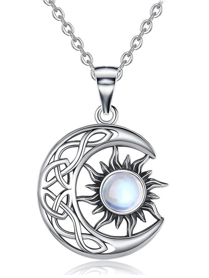 Women's Hollow Out Moon & Sun Design Pendant Necklace, Inlaid Artificial Gemstone, Elegant Necklace for Party, Daily Decor For, Exquisite Jewelry for Gift