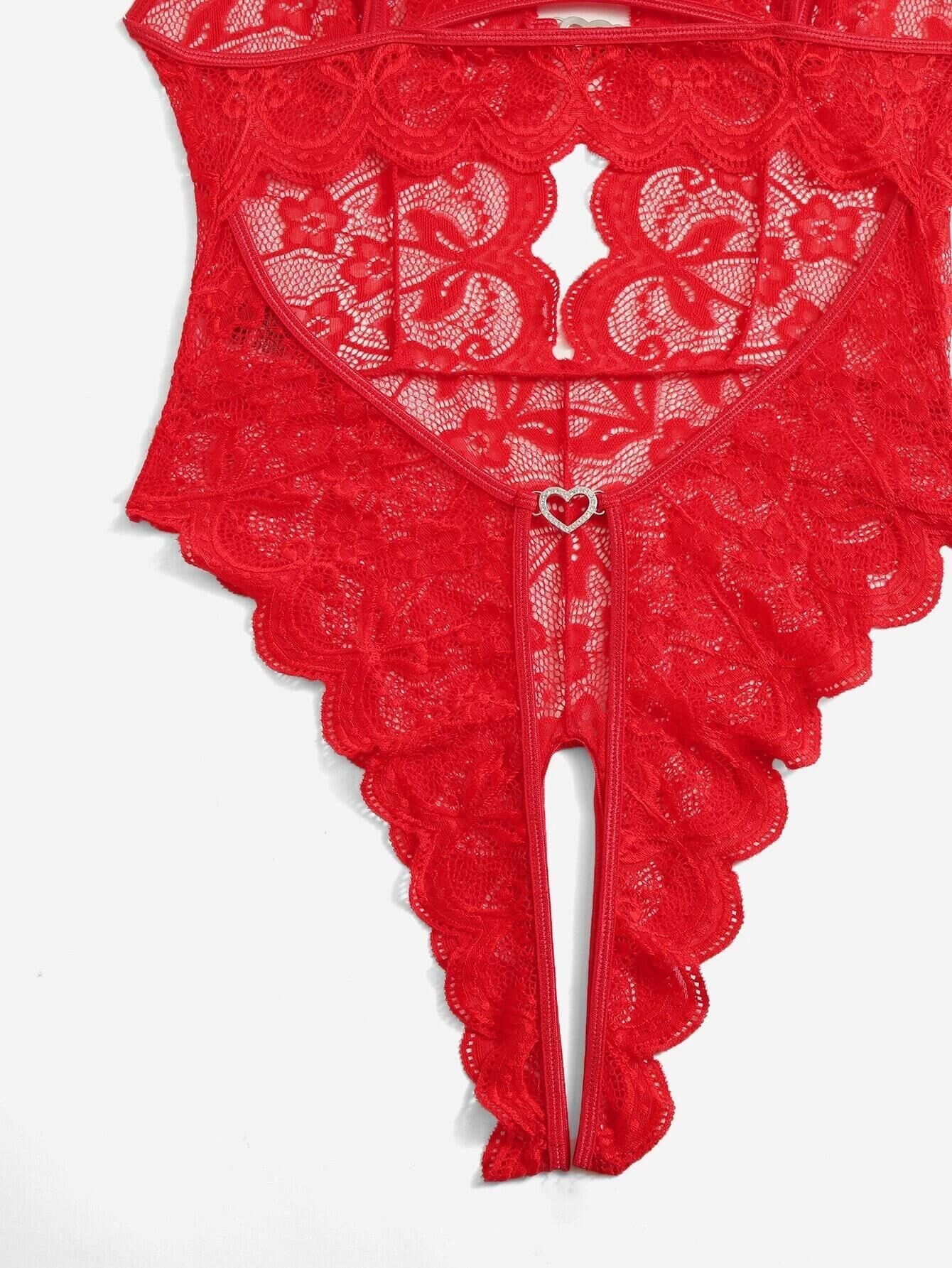 New Arrival Sexy Lace Sheer No-Remove Thigh-Slit Romper Nightie for Women |   Perfect for Date Night