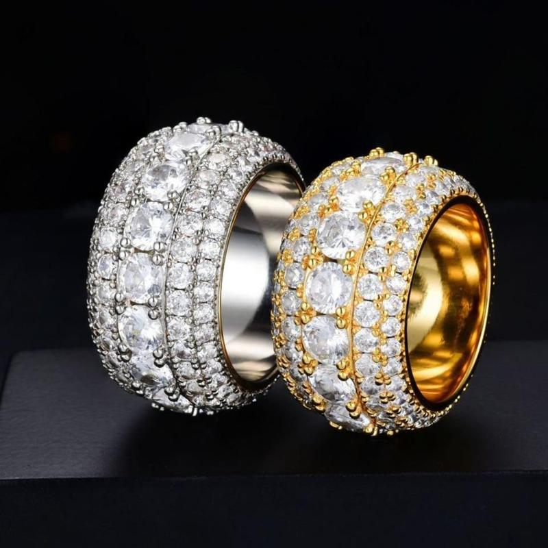 9/13MM Moissanite Synthetic 2 Colors Iced Out Five-Row Ring Hypoallergenic VVS1 Clarity Hiphop 18K Gold Plated Band  Black Friday 2024 Deals for Christmas Rapper Party Anniversary Men Women Birthday Gift Engagement Wedding Environmental R0 G0 A034 T0 MZ