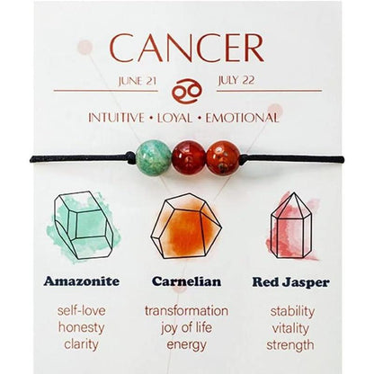 Zodiac Bead Bracelets - 3 Polished Birthstone Crystal Beaded Bracelets - Made of Real & Natural Gemstones, Adjustable 3-9.7” Black Rope - Jewelry for Men, Women, Teens, Kids - 8mm Beads
