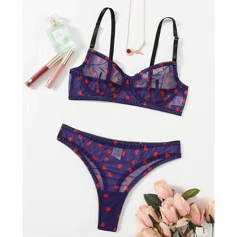 Couple's Sexy Mesh Bra and Triangle Panties Set - Plus Size, Perfect for a Passionate Night Together