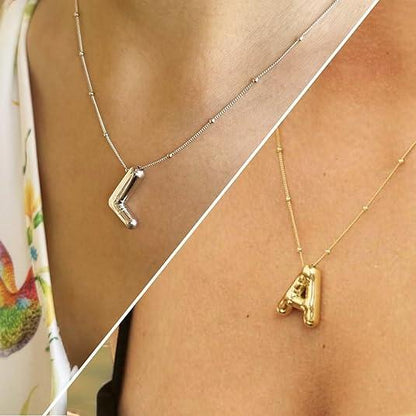 Letter Necklace Balloon Initial Necklaces for Women Girls Dainty Alphabet Pendant   Puffy Name Personalized Jewelry Gift Fashion Personality Jewelry For Girls Plated Gold Bubble Letter Necklace