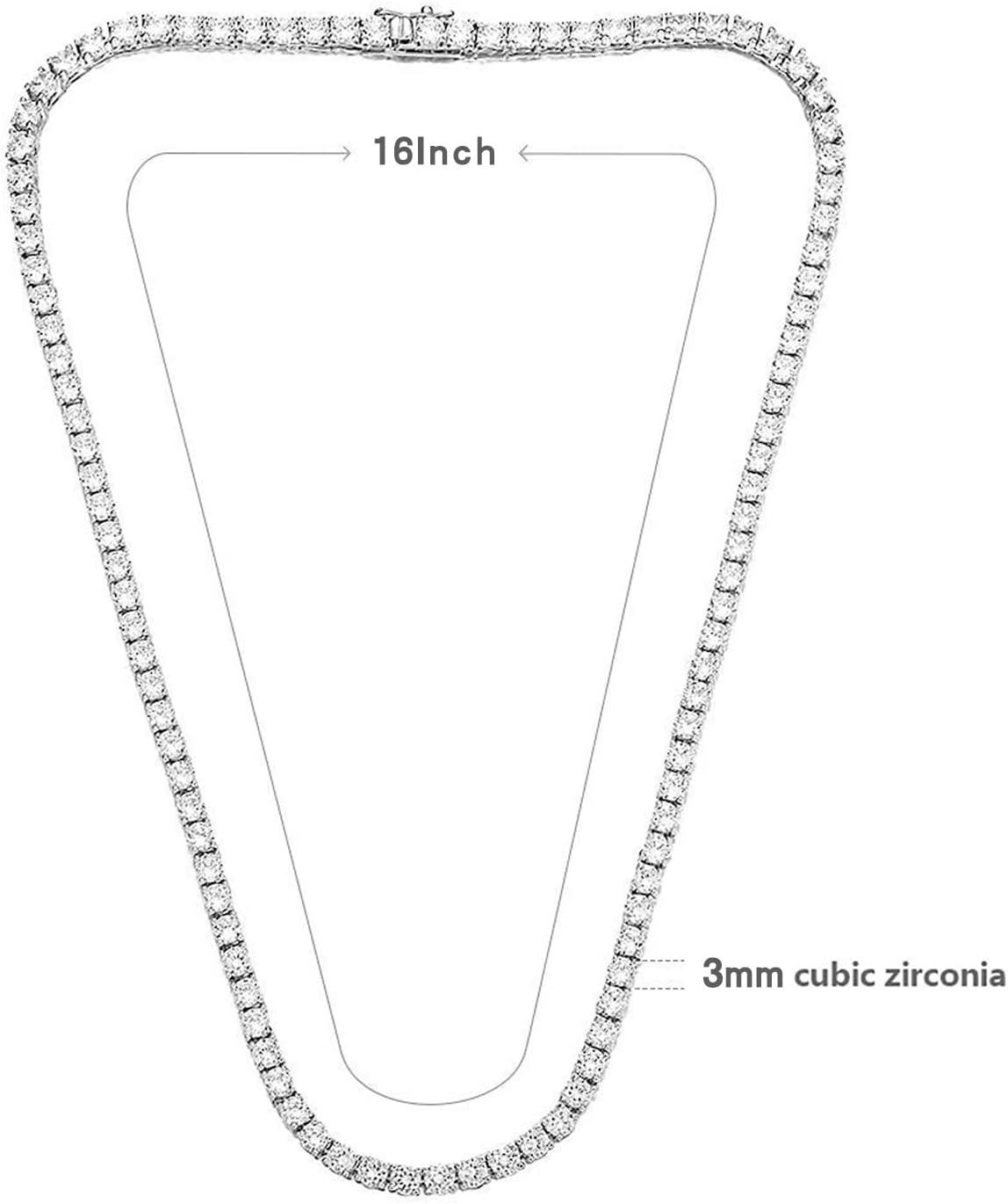 18K White/Yellow Gold Plated 3.0mm Round Cubic Zirconia Classic Tennis Necklace For Women 16-24 Inches