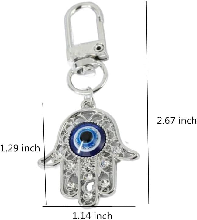 Crystal Evil Eye Hamsa Key Ring Chain, Rhinestones Charm Fatima Hand Keychain for Handbag Purse Pendant with Clip, Car Rearview Mirror Ornament Keyring Jewelry (Silver)