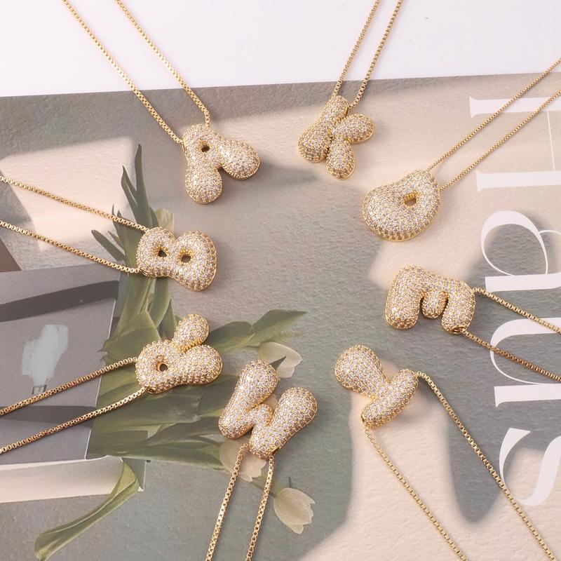 2 Pack Initial Necklace for Women & Girls, 14K Gold Plated Balloon Letter Pendant Necklace, Christmas Jewelry Gifts for Women Girls