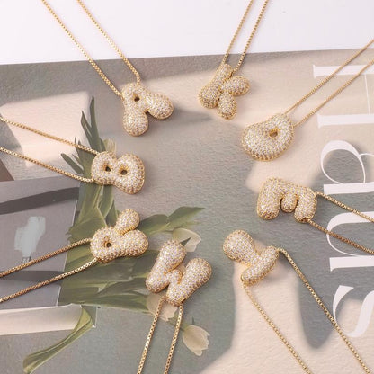 2 Pack Initial Necklace for Women & Girls, 14K Gold Plated Balloon Letter Pendant Necklace, Christmas Jewelry Gifts for Women Girls