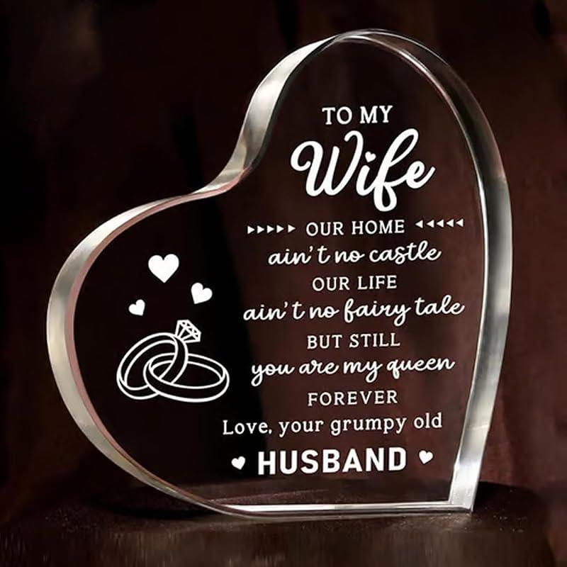 Heart Shaped Acrylic Block, Flower & Letter Pattern Decorative Ornament, Inspirational Creative Gift for Mom