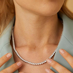 18K White/Yellow Gold Plated 3.0mm Round Cubic Zirconia Classic Tennis Necklace For Women 16-24 Inches