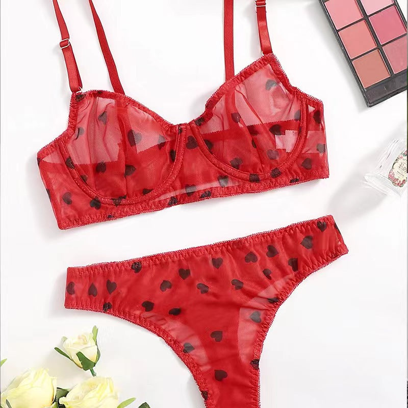 Couple's Sexy Mesh Bra and Triangle Panties Set - Plus Size, Perfect for a Passionate Night Together