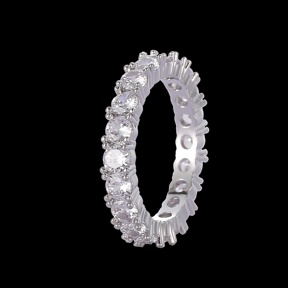 Fashion Ornament Copper Micro Inlaid Zircon Men's Hip Hop Ring Single Row Zircon Ring