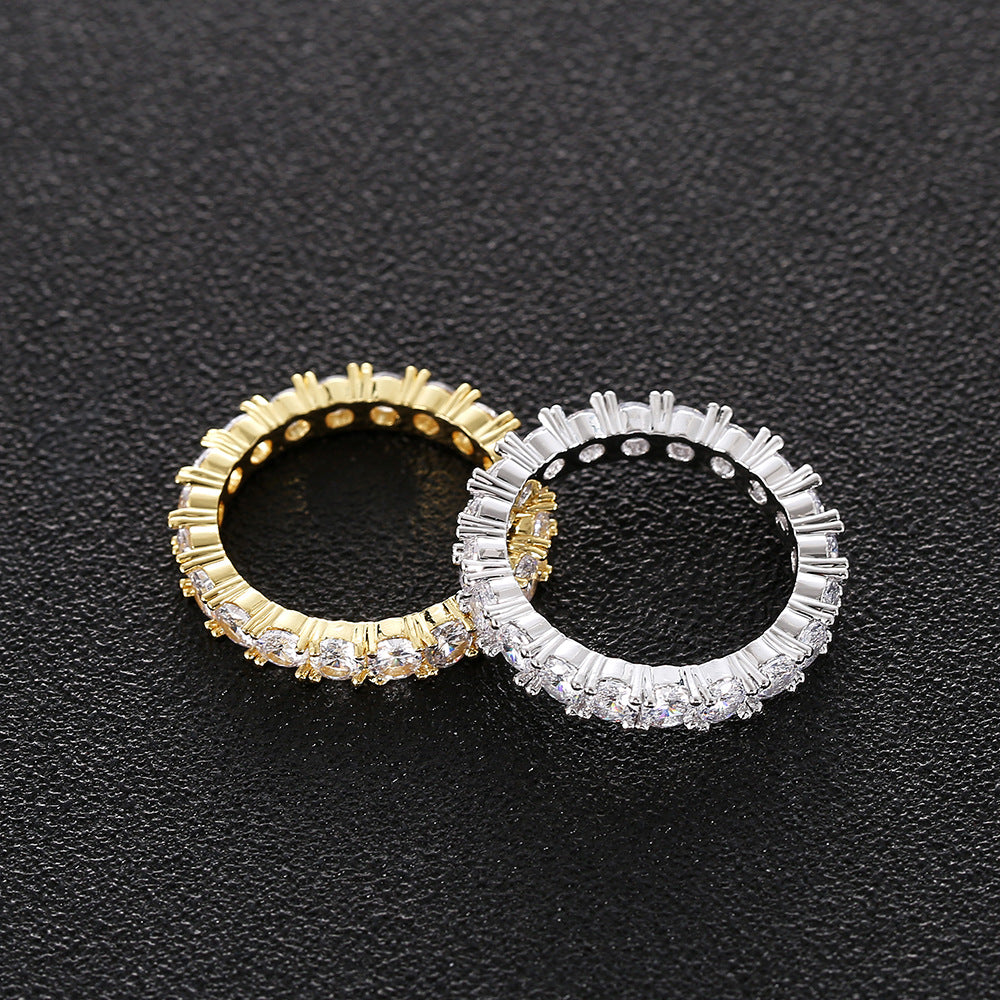 Fashion Ornament Copper Micro Inlaid Zircon Men's Hip Hop Ring Single Row Zircon Ring