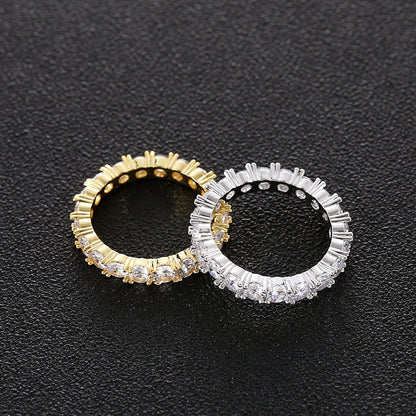 Fashion Ornament Copper Micro Inlaid Zircon Men's Hip Hop Ring Single Row Zircon Ring