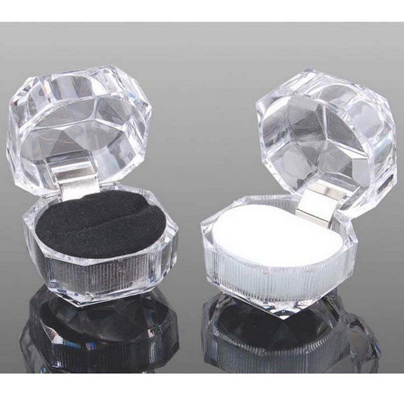 Flip Transparent Crystal Box Small Octagonal Rings Ear Studs Packing Box Acrylic Jewelry Accessories Jewellery Storage Box