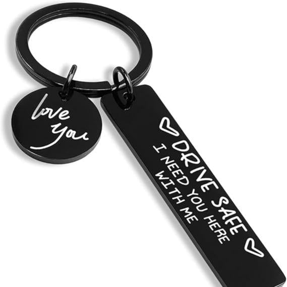 Drive Safe Keychain for Boyfriend - 26-Letter Personalized Keychain - Perfect Gift for Birthday, Christmas, Valentines Day - Various Patterns Includes Spanish styles