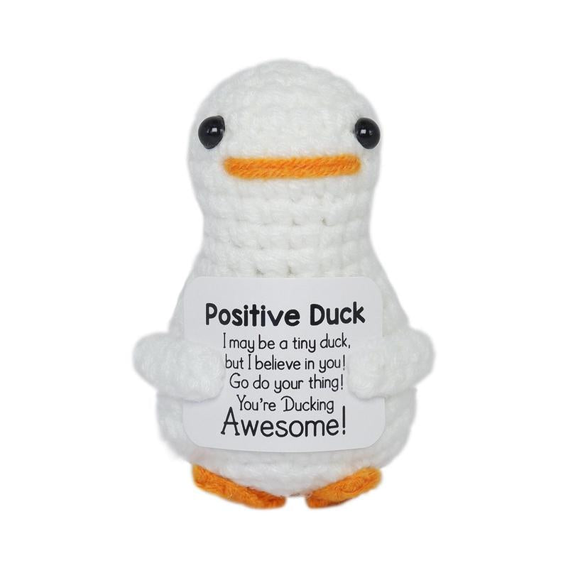 Cute Knitted Duck with Positive Card, Handmade Emotional Support Crochet Doll for Gift, DIY Knitting Supplies for Home Office Decor