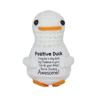 Cute Knitted Duck with Positive Card, Handmade Emotional Support Crochet Doll for Gift, DIY Knitting Supplies for Home Office Decor