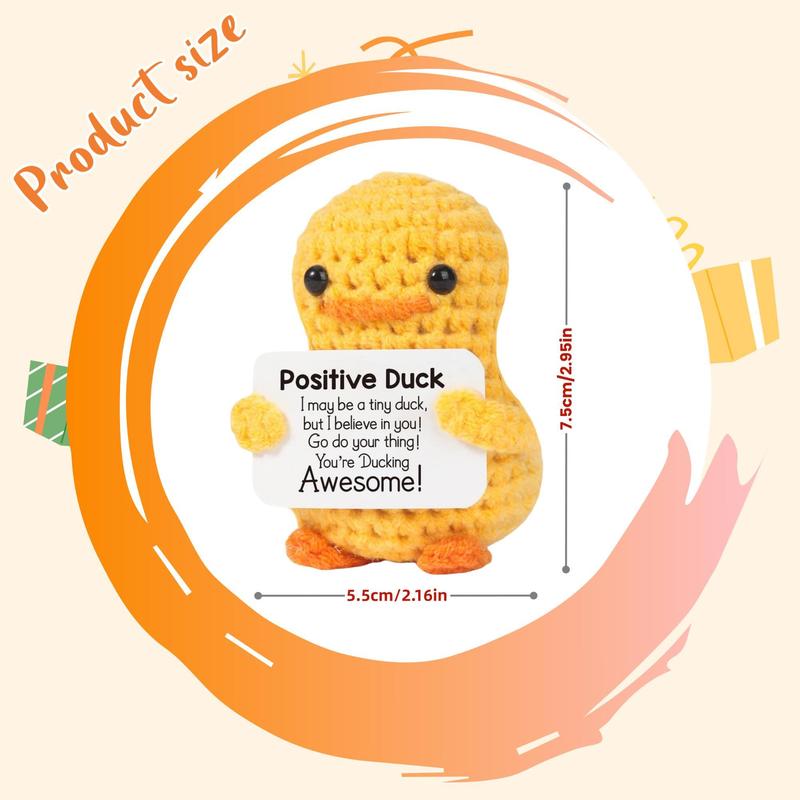 Cute Knitted Duck with Positive Card, Handmade Emotional Support Crochet Doll for Gift, DIY Knitting Supplies for Home Office Decor