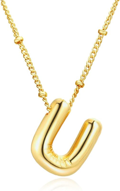 Christmas gifts&specials 18k Bubble Letter Necklace Gold for Women, Rhinestone Bubble Balloon Initial Necklace for Her, Charm Puff Letter Name Pendant Chunky Alphabet necklace